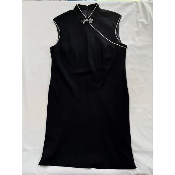 Vintage Kasper Dress Black and Cream Asian Inspired Women's Size 16 (091) - Picture 1 of 8